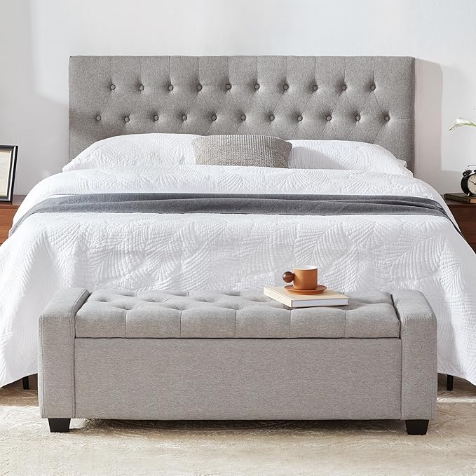 48" Ottoman with Storage, Storage Ottoman Bench with Safety Hinge, Upholstered Entryway Bench with Seating for Bedroom, Living Room, Holds up to 330 lb(Light Gray)-CasaMuseHome