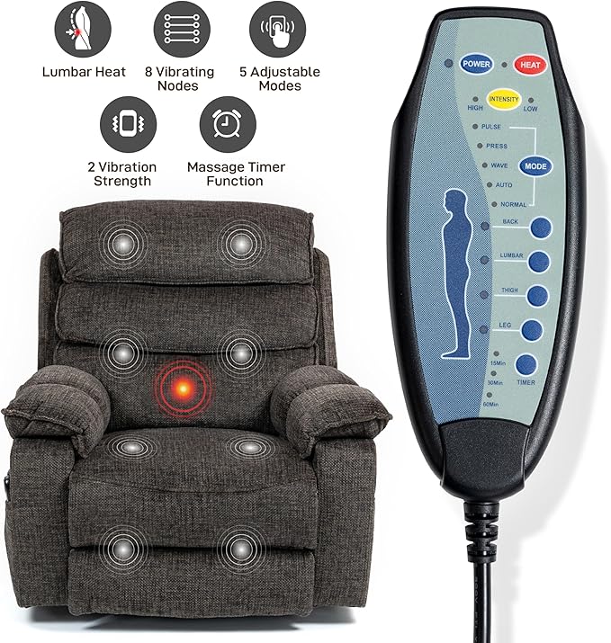 27in Extra Wide Power Lift Recliner Chair for Big Tall with Extended Footrest Heat Massage, Oversized Electric Lift Recliner Chairs for Adults Elderly Seniors, Arm Storage & Cup Holders-CasaMuseHome