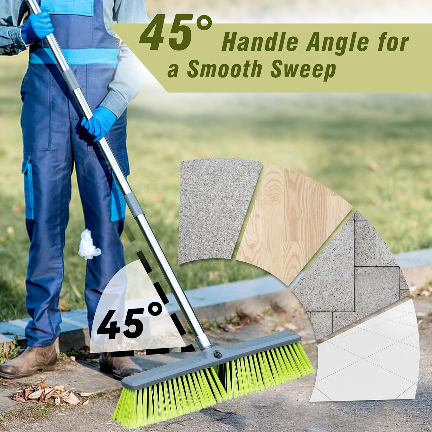 PHYEX Upgraded 18" Push Broom with Adjustable Long Handle, Total Length is 55", Multi-Surface Floor Scrub Brush for Cleaning Deck, Patio, Garage, Driveway