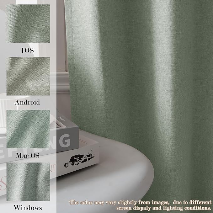 100% Blackout Linen Textured Drapes for Bedroom Pinch Pleated Curtains for Track System Portable Drapery for Sliding Glass Door/Storage/Space Room Divider, 70" Wx102 L, 1 PC, Fog Green-CasaMuseHome