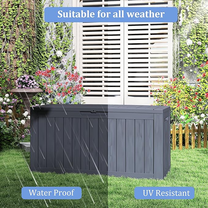 90 Gallon Lockable Resin Deck Box with Wheels, Waterproof & UV-Resistant Outdoor Storage Box for Outdoor Cushion Storage, Garden Tools & Pool Accessories Storage, Black-CasaMuseHome