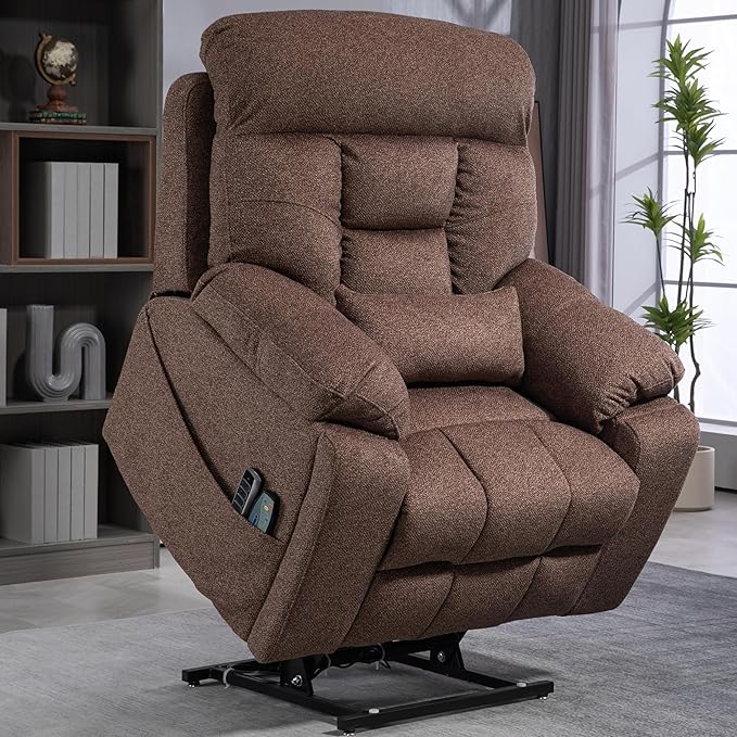 4 OKIN Motor Power Lay Flat Lift Recliner Chair for Elderly Adults Big and Tall Recliners with Heat Massage, Adjustable Head-Back-Lumbar-Leg-Support, Extended Footrest, 2 Cup Holders-CasaMuseHome