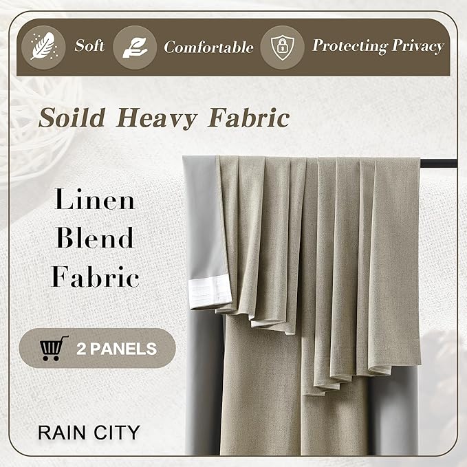 102 Inch Long Blackout Linen Blend Curtains 2 Panels,70 Wide Back Tab Pinch Pleated Look Window Drapes with Hooks,Track System Curtain Panels for Sliding Door Modern Farmhouse 70x102 Light Taupe-CasaMuseHome