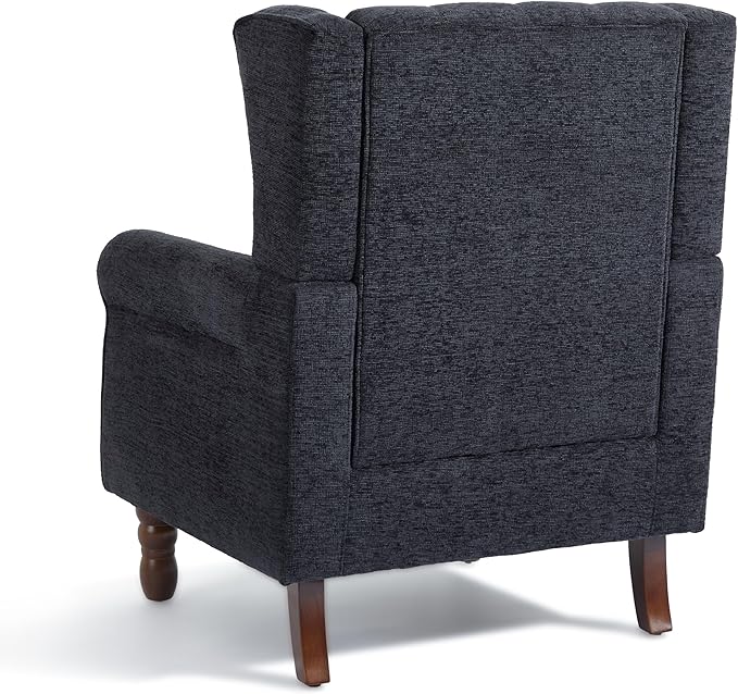 Accent Chair, Upholstered Armchair with Button Tufted High Back & Solid Wood Legs, Comfy Wingback Reading Single Sofa Chair for Small Spaces, Living Room, Bedroom (Blue, Set of 2)-CasaMuseHome