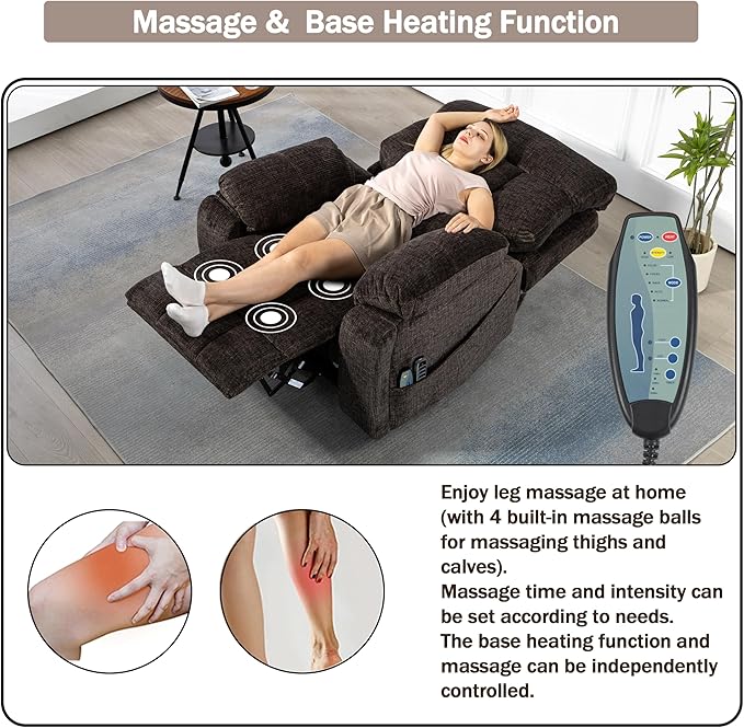 4 OKIN Motor Power Lift Recliner Chair for Elderly Adults Extra Large Lay Flat Recliners with Massage Heat, Adjustable Head-Back-Lumbar-Leg-Support, Extended Footrest, 2 Cup Holders-CasaMuseHome