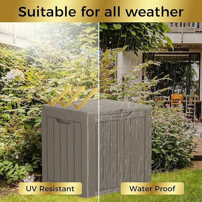 35 Gallon Lockable Resin Deck Box, Waterproof & UV-Resistant Outdoor Storage Box for Outdoor Cushion Storage, Garden Tools & Pool Accessories Storage, Gray-CasaMuseHome