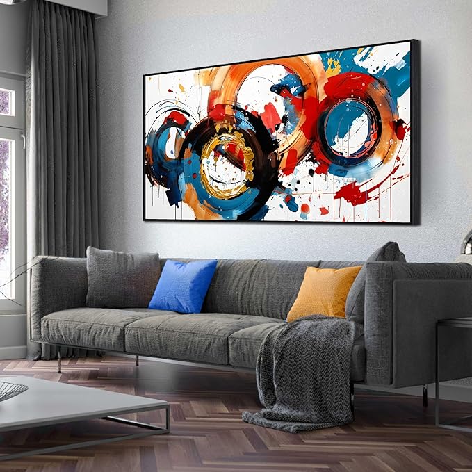 Abstract Wall Art With Black Wood Frames Large Canvas Prints Modern Living Room Bedroom Home Office Wall Decor Framed Colorful Circle Abstract Picture Ready to Hang Size 30x60-CasaMuseHome