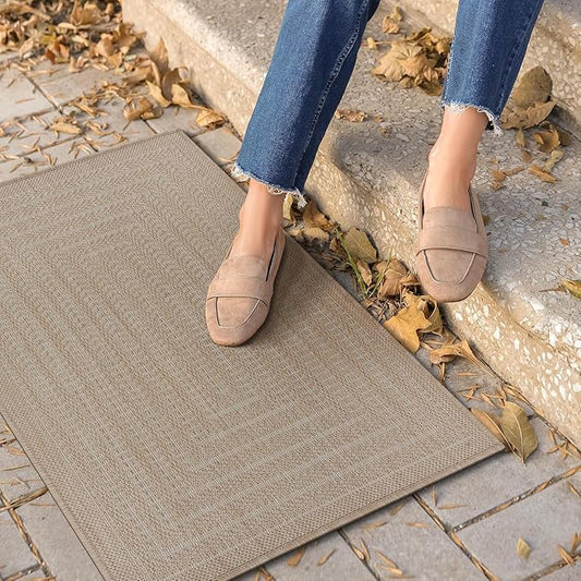 Adiva Rugs Outdoor Indoor Area Rug, Weather Resistant, Easy to Clean, Stain Resistant Floor Mat for Dining Room, Backyard, Deck, Patio (Natural Beige, 2' x 3')-CasaMuseHome