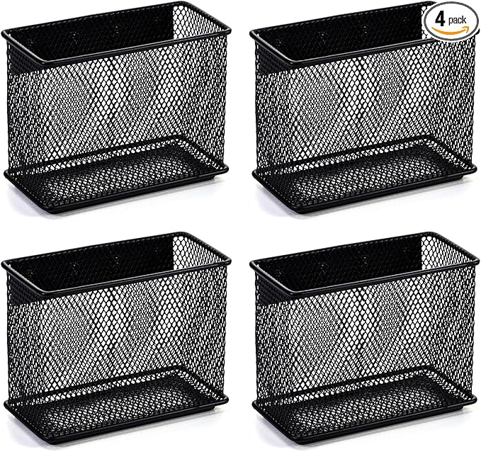 4.5' × 2.2'' × 3.5'' Magnetic Basket for Whiteboard Black Magnetic Basket for Fridge Magnetic Organizer Holder with 4 Strong Magnets Magnetic Holder for Refrigerator Locker,Set of 4-CasaMuseHome