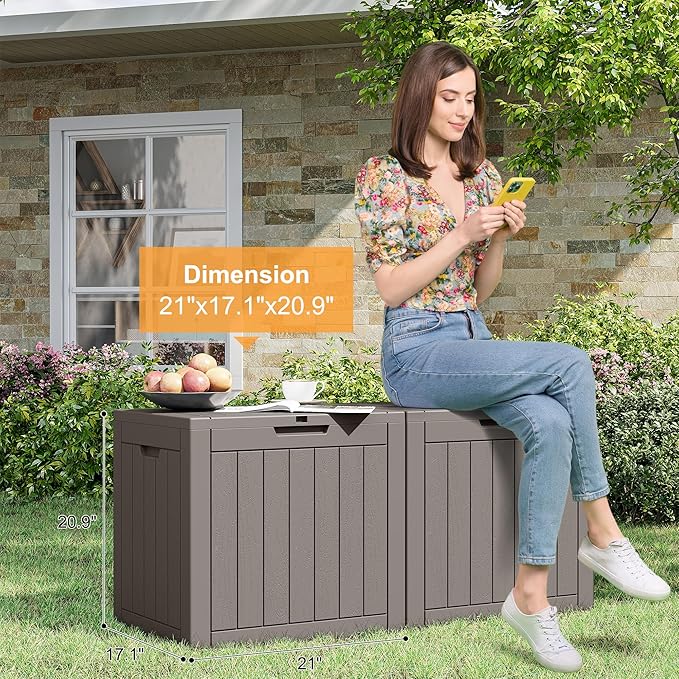 32 Gallon Deck Box Lockable Resin Indoor Outdoor Storage Box waterproof Outdoor Container for Patio Furniture, Pool Accessories, Cushions, Garden Tools, Sports Equipment-CasaMuseHome
