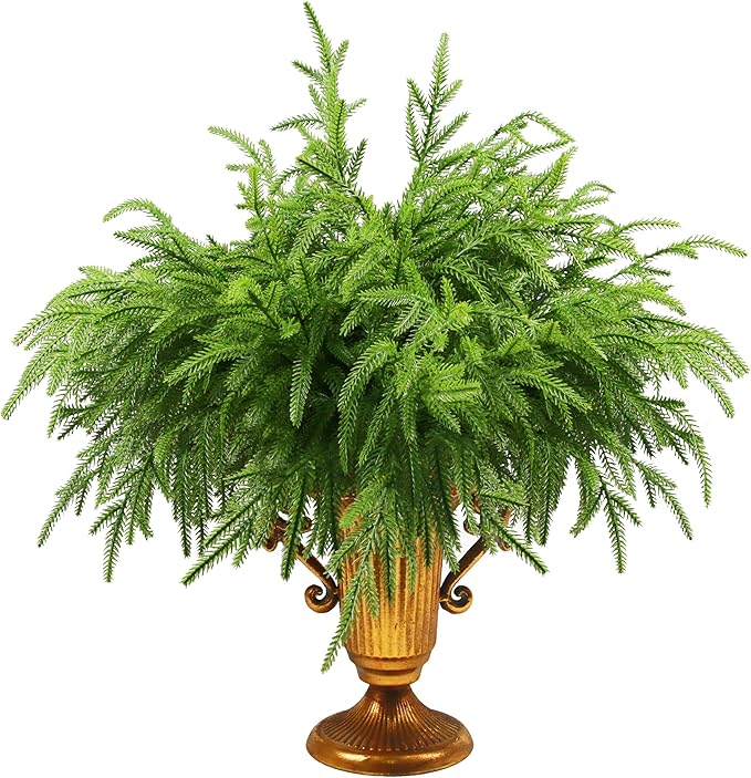 12Pcs Artificial Norfolk Pine Branches 18" Plastic Christmas Plants Decor Faux Greenery Stems Pine Picks Outdoor Faux Plants UV Resistant for Xmas Indoor, Front Porch Home Décor (12, 18inch)-CasaMuseHome