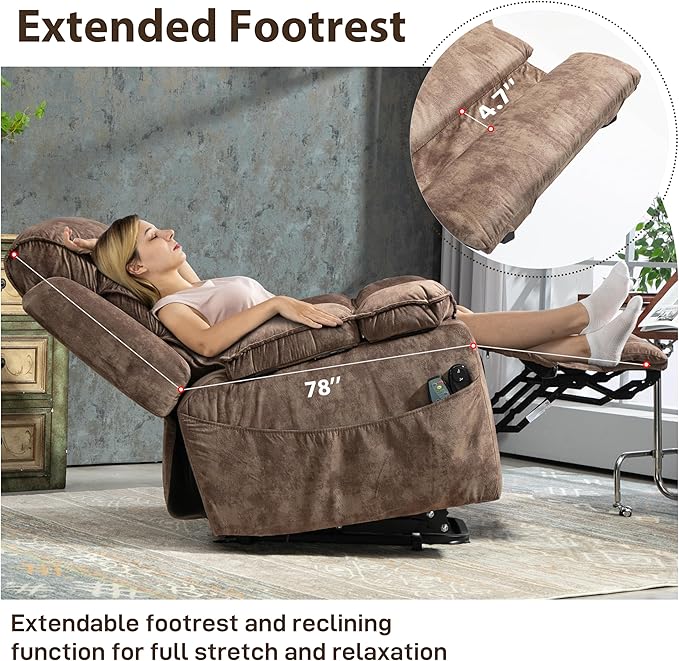 27in Extra Wide Power Lift Recliner Chair for Big Tall with Extended Footrest Heat Massage, Oversized Electric Lift Recliner Chairs for Adults Elderly Seniors, Arm Storage & Cup Holders-CasaMuseHome