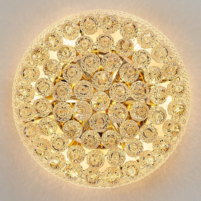 7-Light Crystal Flush Mount Chandelier Ceiling Light Fixture for Living Room Dining Room Bedroom Foyer Entryway Hallway Closet Bathroom (Gold D18)-CasaMuseHome