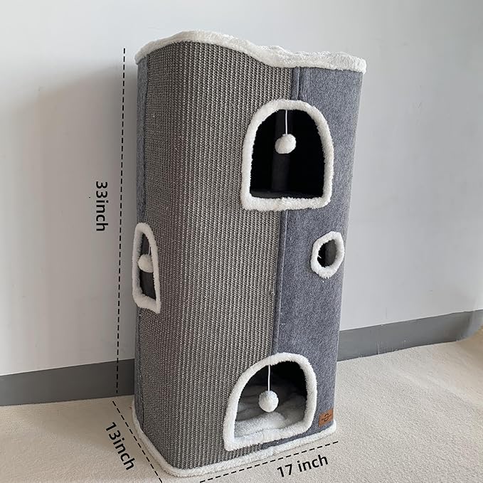 4-Level Cat House for Indoor Cats,Covered Cat Beds and Furniture with Scratch Pad,Hideaway Cave &Cushions,Modern Cat Tower Condo for Multi Small Pet and Large Cats Navy Blue-CasaMuseHome