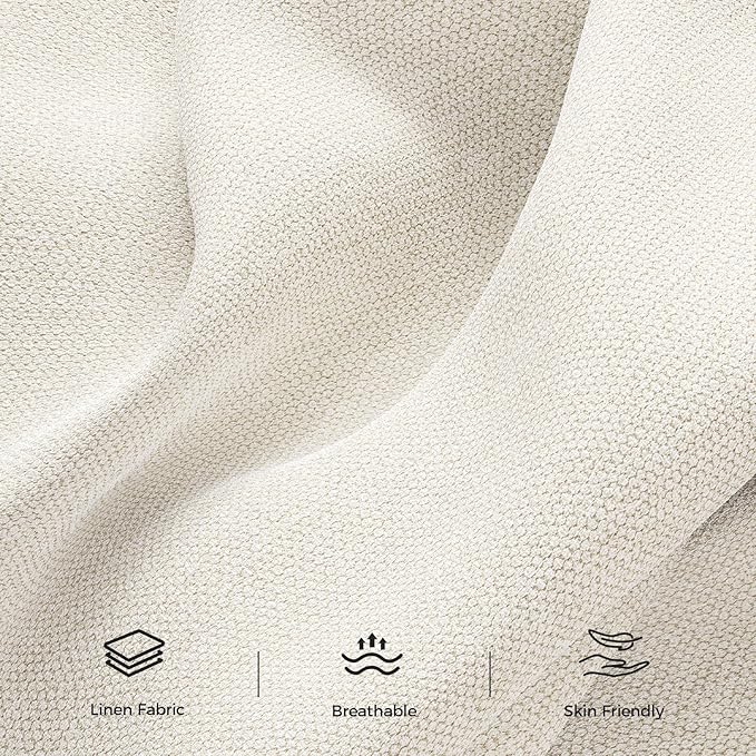 89” Futon Sofa Bed, Linen Comfy Futon Couch Bed with 2 Square Pillows, Convertible Sleeper Sofa with Adjustable Backrest& Armrests, Modern Loveseat Sleeper for Living Room, Bedroom, White-CasaMuseHome