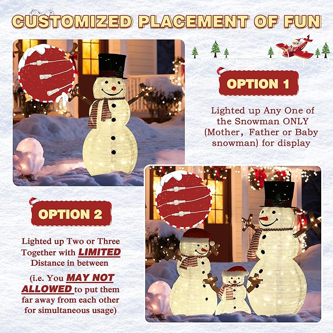 4FT Pop-Up Snowman Family, Pre-Lit Holiday Decoration Sign with 270 LED Lights, Customized Placement Holiday Display for Indoor, Outdoor-CasaMuseHome