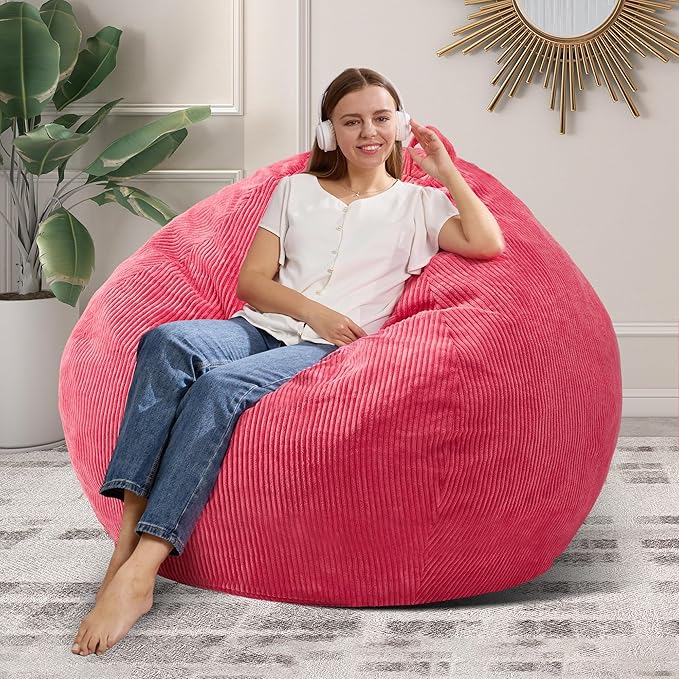 3.5FT Bean Bag Chairs Teardrop Bean Bag Chair for Adults Beanbag Chair with Memory Foam Filled Machine Washable Cover for Living Room, Bedroom (Large,Pink)-CasaMuseHome
