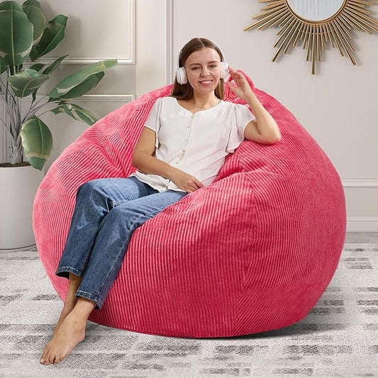 3.5FT Bean Bag Chairs Teardrop Bean Bag Chair for Adults Beanbag Chair with Memory Foam Filled Machine Washable Cover for Living Room, Bedroom (Large,Pink)-CasaMuseHome