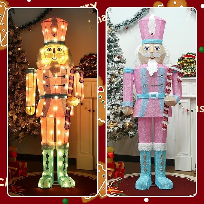 61Inch Nutcracker Christmas Decor Outdoor with LEDs 5 Feet Lighted Large Nutcracker Lighted Christmas Decorations Outdoor with Stakes & Zip Ties for Xmas Yard, Porch, Lawn-CasaMuseHome