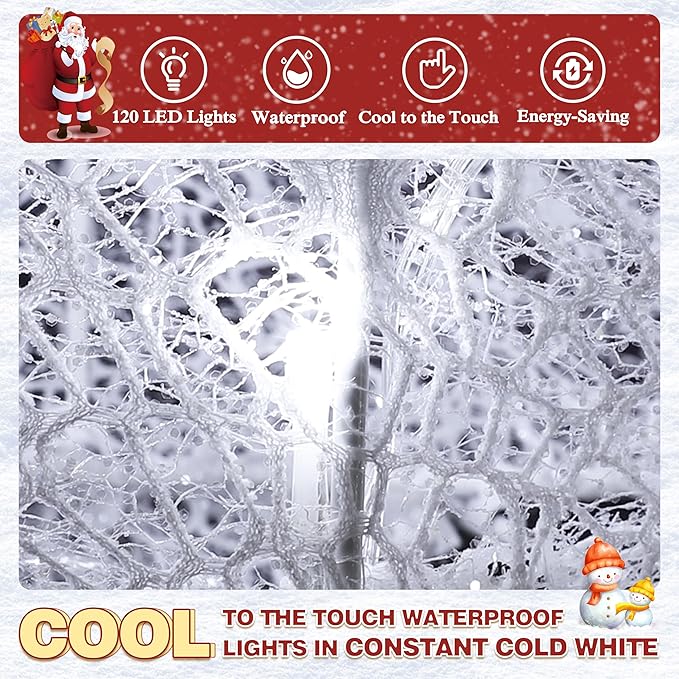 6FT Lighted Freestanding Lamp Post for Christmas Decoration, Pre-Lit Iridescent Post Lamp with 120 LED Lights & Removable Bow, Outdoor 3D Glittered Standing Festival Display, White-CasaMuseHome