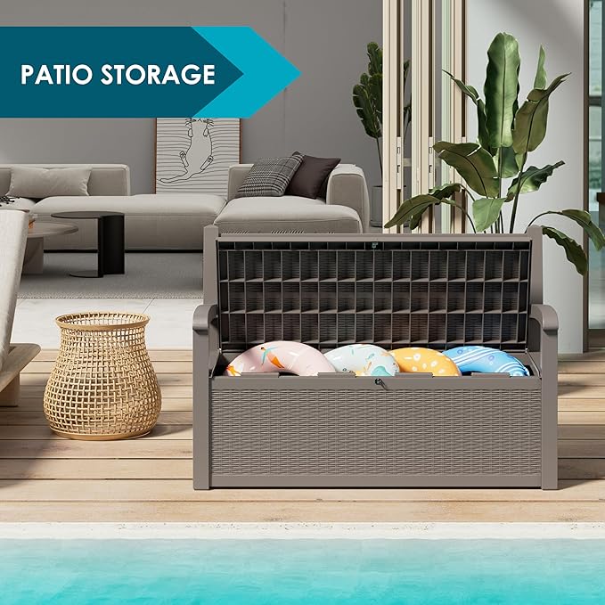 70 Gallon Storage Bench Deck Box for Patio Furniture with Armrest Bench Outdoor Storage-CasaMuseHome