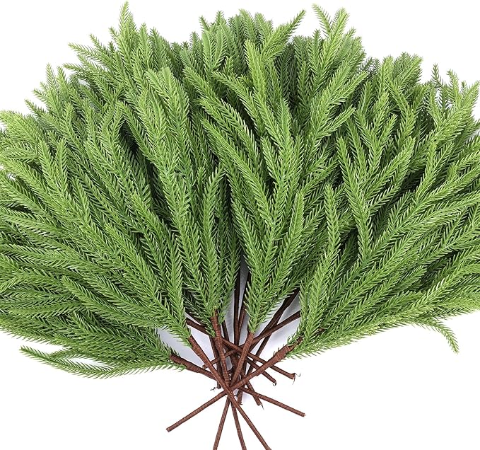 24 Pcs Artificial Norfolk Pine Branches, Faux Norfolk Pine Stems DIY Crafts Faux Christmas Norfolk Pine Branches for Xmas Indoor Outdoor Home Decor (24)-CasaMuseHome