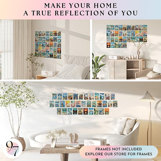 97 Decor Vintage Travel Decor - Travel Posters Wall Art Prints, Vintage Postcards from Around The World, City Landscape Aesthetic Pictures Retro Popular Cities Photo Collage Kit for Teen Bedroom (4x6)-CasaMuseHome