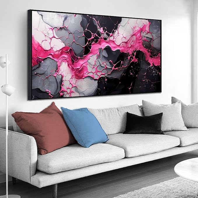 Abstract Wall Art for Living Room, Pink Canvas Wall Decor for Bedroom, Framed Picture Print, Large Size 59x29 Inches-CasaMuseHome