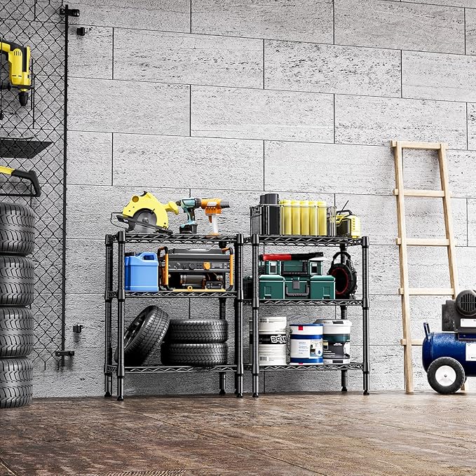 750 lbs 3 Tier Shelf Metal Storage Shelves Wire Rack Closet Organizers for Garage Kitchen Bathroom Laundry Black 11.8" D x 25.6" W x 31.5" H-CasaMuseHome