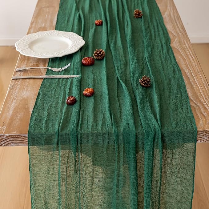 3pcs Emerald Green Cheesecloth Table Runner Gauze 120 Inch 10 FT Rustic Boho Cheese Cloth Runner for Wedding Baby Shower Bridal Shower Birthday Party Long Sheer Home Decorations-CasaMuseHome