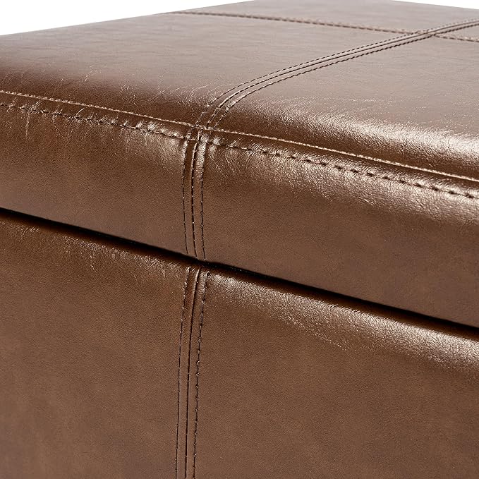 Adeco Storage Ottoman Foot Rest Stool, Leather Ottoman Footstool with Hinged Lid, 17" Small Foot Stool Bench for Living Room, Bedroom-CasaMuseHome