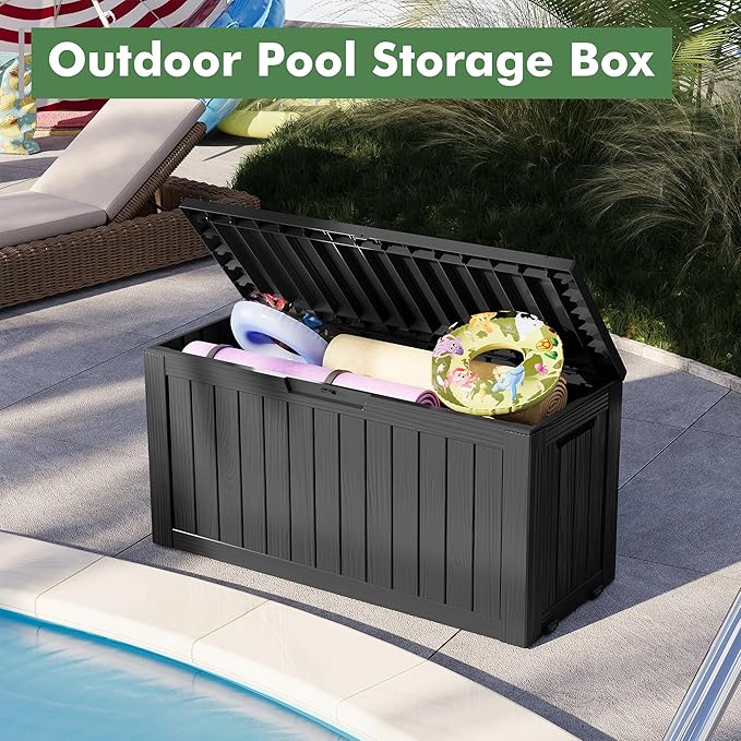 72 Gallon Deck Box Lockable Resin Outdoor Storage Box waterproof Outdoor Container for Patio Furniture Cushions, Pillow-CasaMuseHome