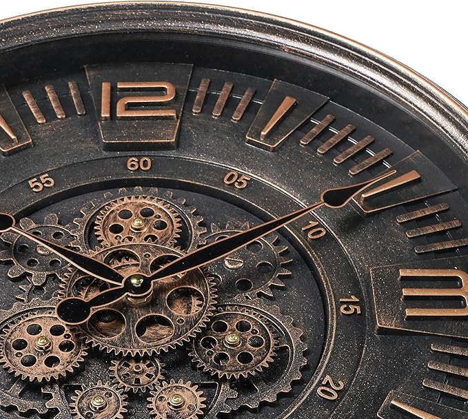 20in Large Real Moving Gears Wall Clock for Living Room, Battery Operated Wall Clocks Decorative Vintage, Home Office Clock, Gift for Family, Friends-CasaMuseHome