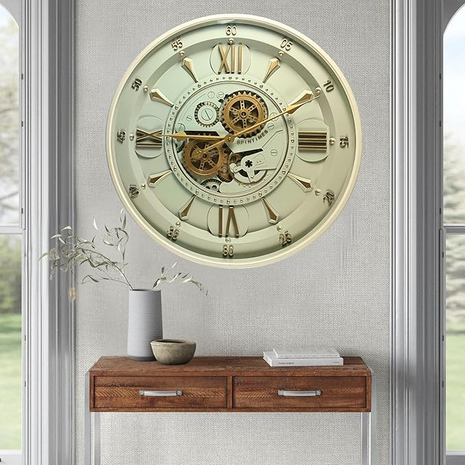 24'' Inch Real Moving Gear Wall Clock Ireland Line (Brass Light, 24 inches (59 cm))-CasaMuseHome