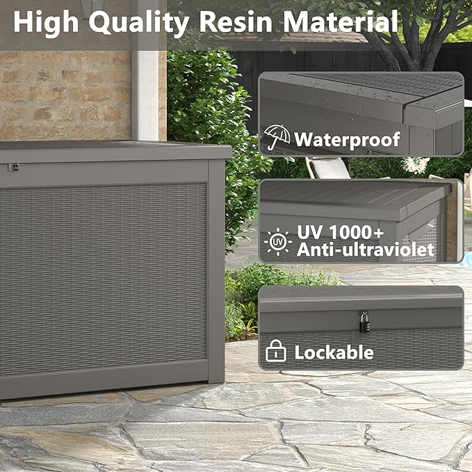 260 Gallon Resin Deck Box, Large Indoor and Outdoor Storage Box, Weatherproof and UV Resistant Outdoor Storage Box with Built-in Steel Beams for Patio Cushions, Pool Supplies-CasaMuseHome