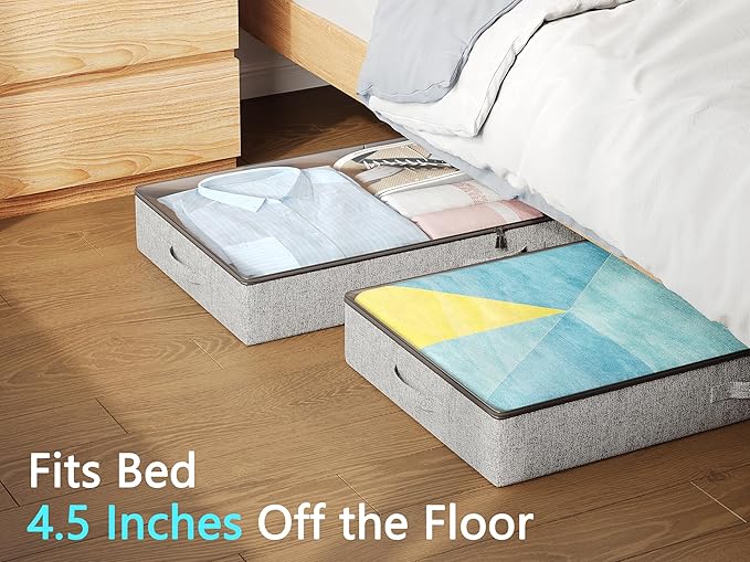 2-Pack Under Bed Storage Containers, 4.5 Inches Tall Low Profile Underbed Clothes Storage Organizer Bin with Sturdy Sidewalls/Bottom, Underbed Storage Bins 2 Storage Thin Bins-CasaMuseHome