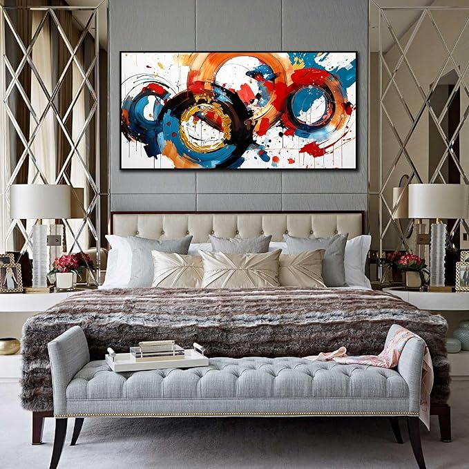 Abstract Wall Art With Black Wood Frames Large Canvas Prints Modern Living Room Bedroom Home Office Wall Decor Framed Colorful Circle Abstract Picture Ready to Hang Size 30x60-CasaMuseHome
