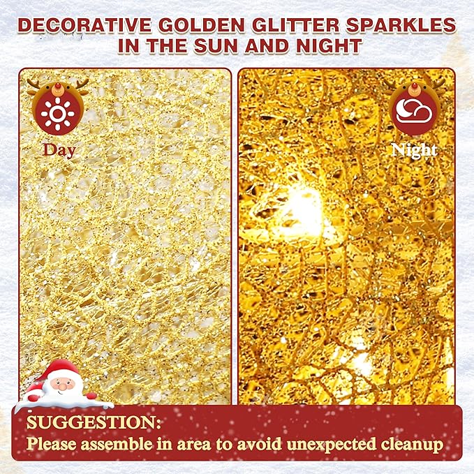 4.5FT Lighted Reindeer Family Set for Christmas Decoration, 3 Pieces Pre-Lit Iridescent Deer with 200 LED Lights, 3D Glittered Standing Holiday Display for Outdoor, Indoor, Golden-CasaMuseHome