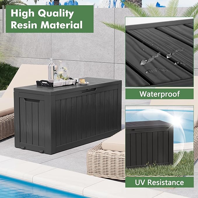 72 Gallon Deck Box Lockable Resin Outdoor Storage Box waterproof Outdoor Container for Patio Furniture Cushions, Pillow-CasaMuseHome