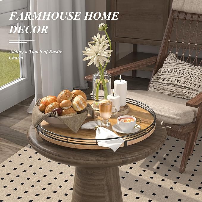 16" Lazy Susan Oak Wood Turntable Organizer for Cabinet, Farmhouse Round Wooden Large Lazy Susan Organization and Storage for Dining Table, Pantry, Kitchen, Bathroom, Countertop, Cupboard, Home Decor-CasaMuseHome