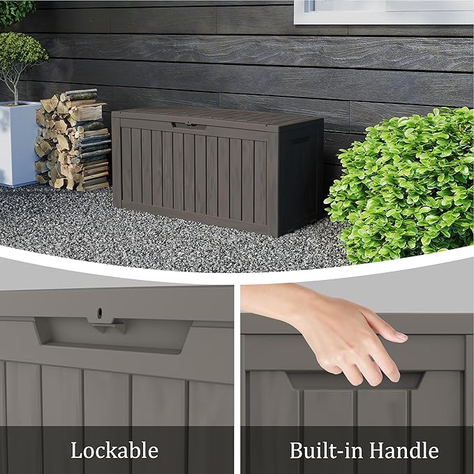 90 Gallon Lockable Resin Deck Box with Wheels, Waterproof & UV-Resistant Outdoor Storage Box for Outdoor Cushion Storage, Garden Tools & Pool Accessories Storage, Gray-CasaMuseHome