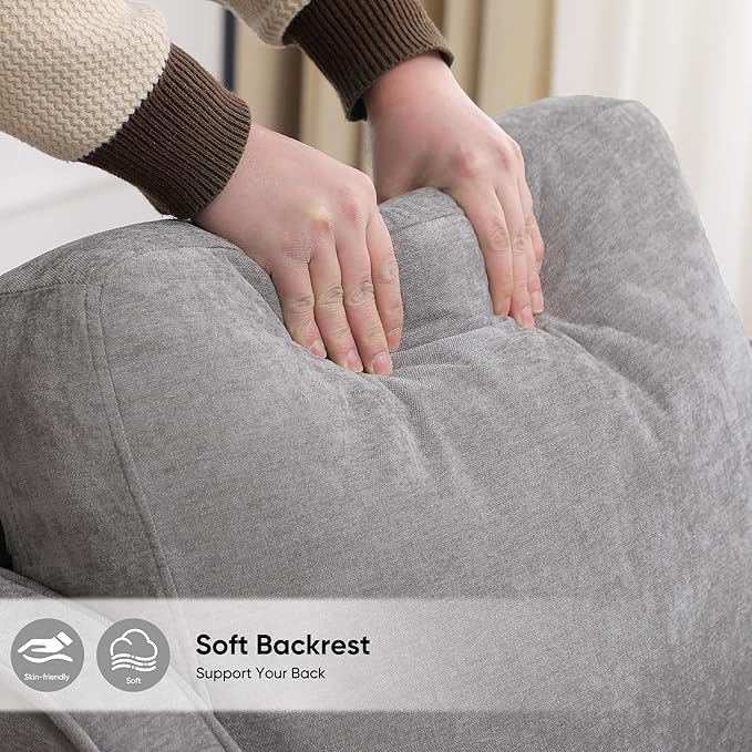 Accent Chair for Living Room, Mid Century Modern Reading Chair for Bedroom, Upholstered Armchair with Side Pockets, Comfy Single Sofa Side Chair for Office, Apartment, Small Room, Light Grey-CasaMuseHome