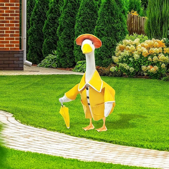 23 Inch Porch Goose Raincoat Outfit with Umbrella– Cement Goose Clothes for Porch Goose Statue, Waterproof Outdoor Goose Outfit for Lawn & Garden Decor-CasaMuseHome
