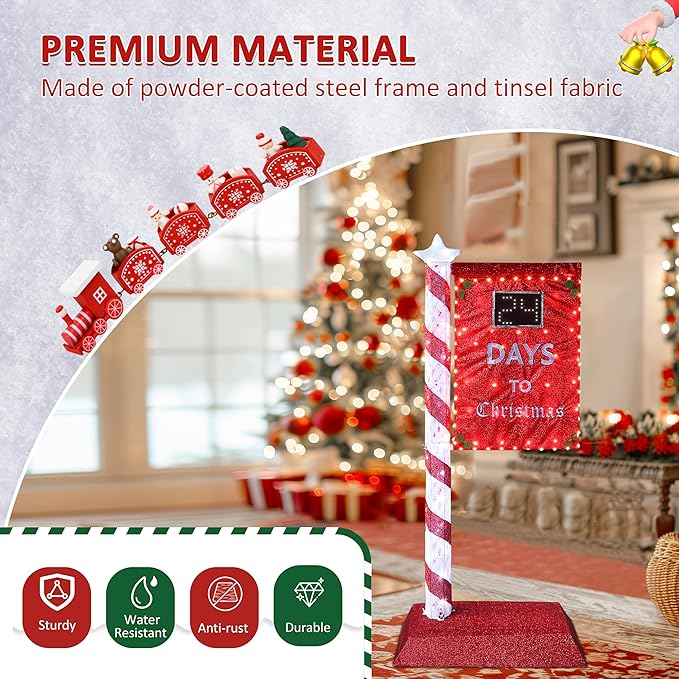 5FT Lighted Christmas Countdown Sign, Remote Control Available Within 0-60 Days, Holiday Countdown Sign Decor with 125 LED Lights, Freestanding Glittered Holiday Display for Outdoor, Indoor-CasaMuseHome