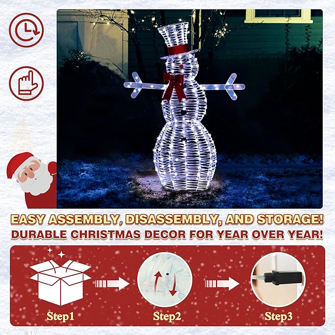 4.5FT Lighted Snowman for Christmas Decoration, 3D Pre-Lit Iridescent Snowman Xmas Decor with 100 LED Lights, Glittered Standing Holiday Display for Outdoor, Indoor-CasaMuseHome