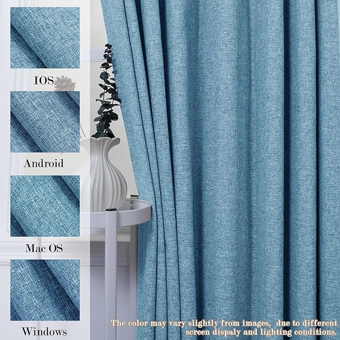 100% Blackout Linen Textured Drapes for Bedroom Pinch Pleated Curtains for Track System Portable Drapery for Sliding Glass Door/Storage/Space Room Divider, 70" Wx96 L, 1 PC, Blue-CasaMuseHome