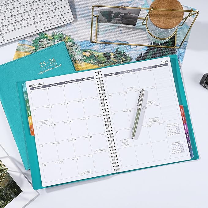 2025-2026 Weekly Appointment Book - Appointment Book 2025-2026 with Soft Cover, Jul 2025 - Jun 2026, 8.26"x 11.4", Daily/Hourly Planner with Tabs, 15 Minutes, Wirebound - Green-CasaMuseHome