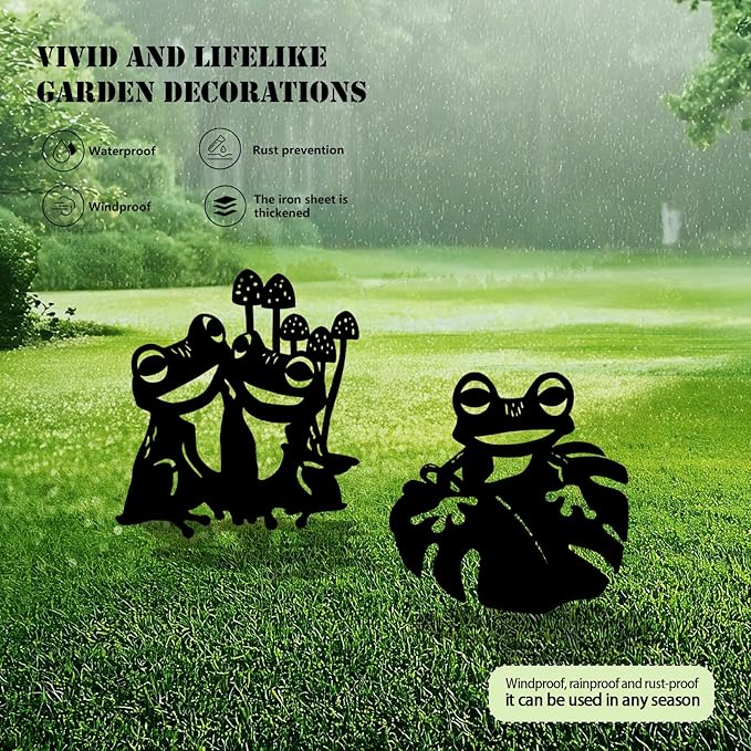 3 Pack Frog Metal Garden Decorative Stakes, Weather Proof Silhouette Statues for Yard, Patio,Outdoor Decor for Frog Lovers and Pet Owners-CasaMuseHome