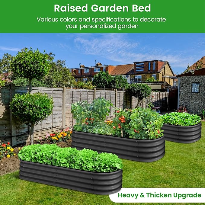 2 Pcs 4.5x2x2ft Oval Raised Garden Bed, Galvanized Raised Beds,Open-Ended Base Metal Raised Planter Beds,Garden Bed Outdoor,Planter Raised Boxes for Vegetables, Flowers,Tool-Free Asse,Gray-CasaMuseHome