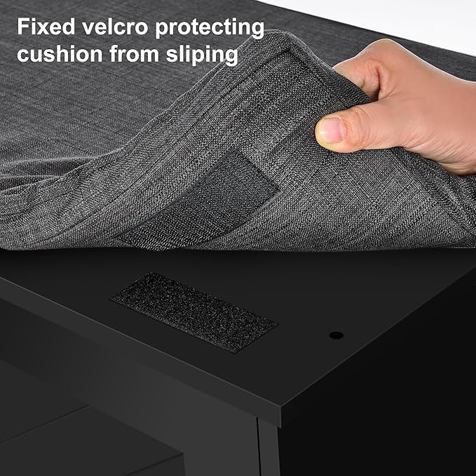 2-Tier Storage Bench, Shoe Bench with Padded Seat Cushion, Entryway Bench with 2 Barn Doors, Adjustable Shelf, 13.8" D x 39.4" W x 17.7" H, for Entryway, Living Room, Bedroom, Black-CasaMuseHome